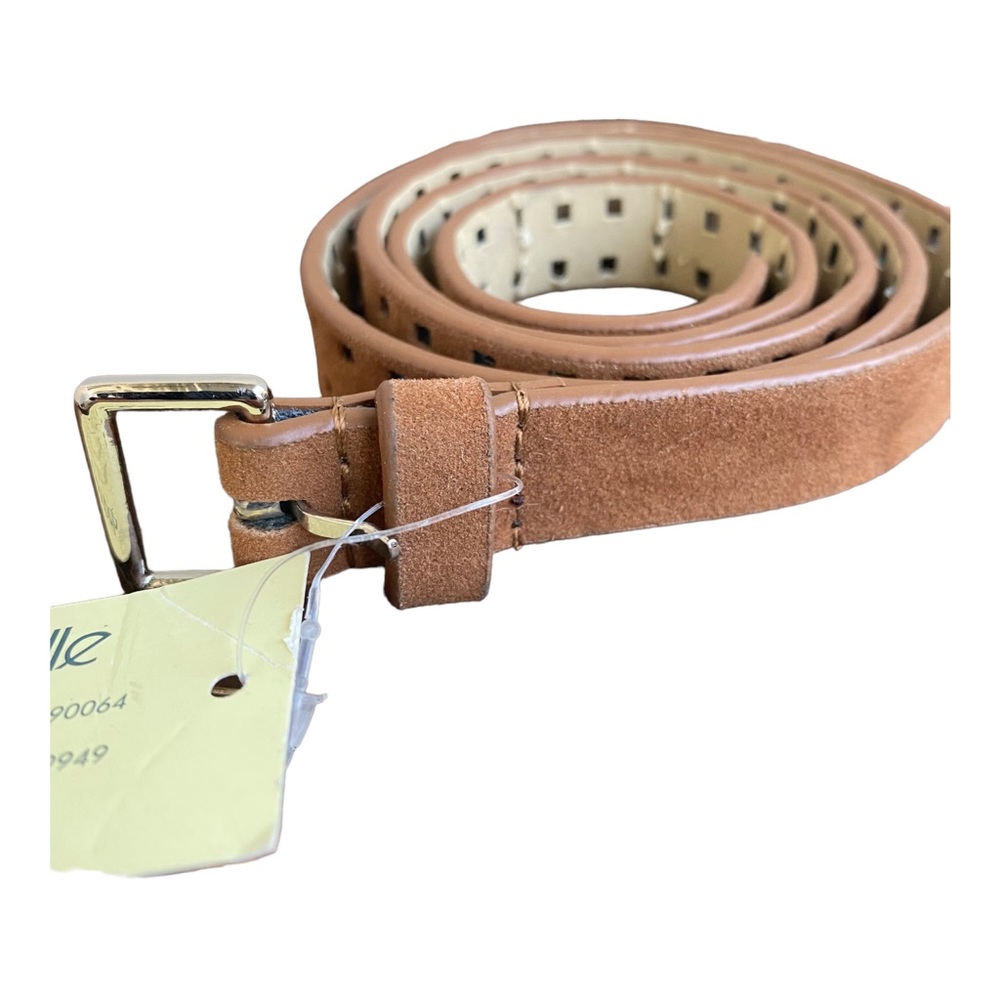 Linea Pelle Brown Faux Suede Leather Square Notch Square Silver Buckle‎ belt